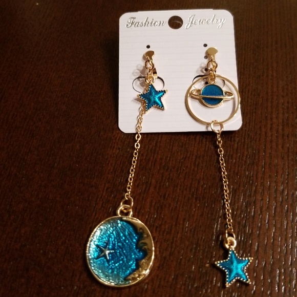 2X HP Gold drop planet/star CLIP ON earrings - Picture 2 of 3